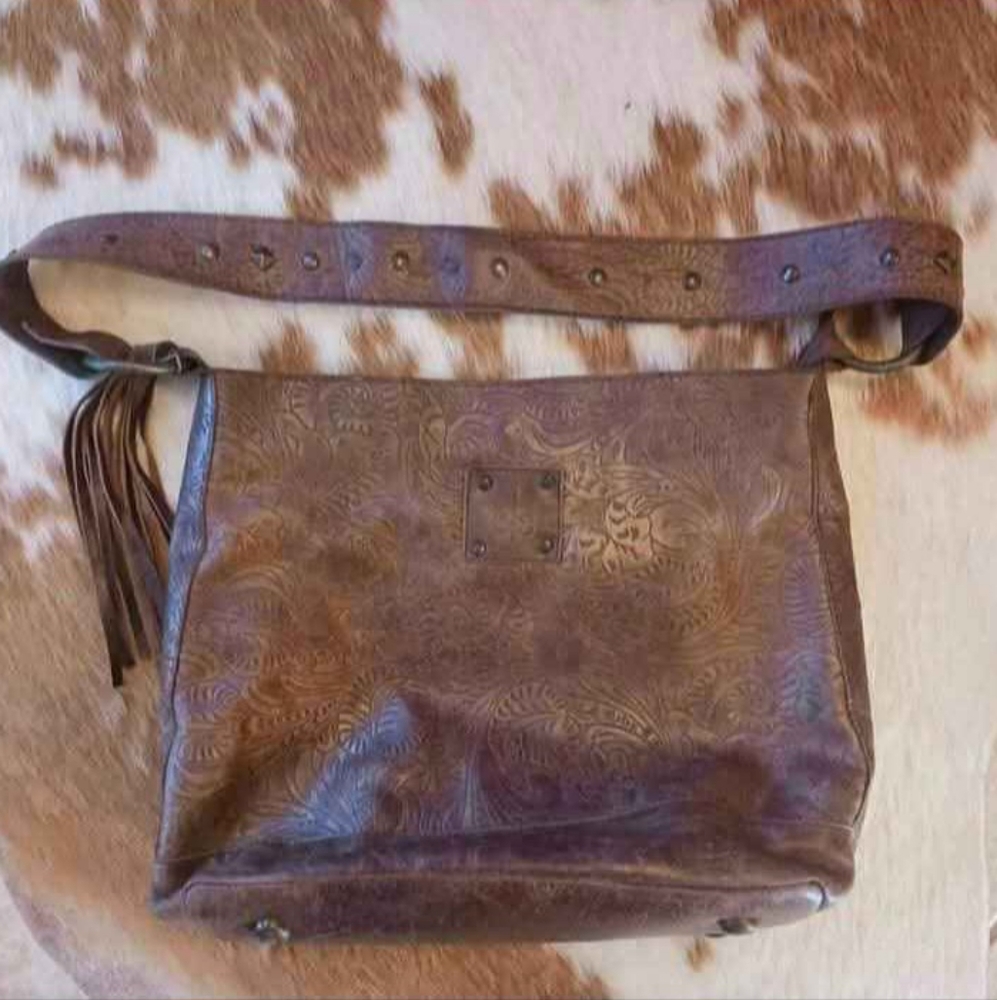 StS Embossed Brown Leather Shoulder Bag AND Wallet